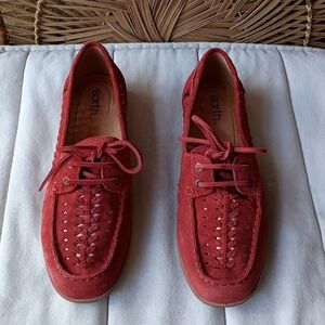 Earth Light Red Suede Leather Lace-Up Shoes_12